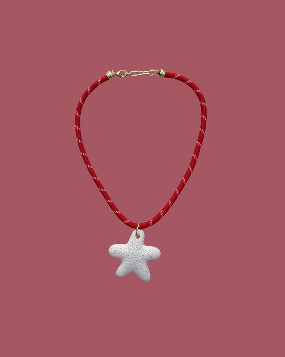 Lava Starfish Pendant Necklace With Red Cord | Handmade Coastal Jewelry