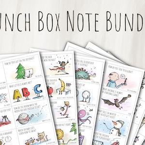 Lot de notes de boîte à lunch illustrées imprimables pour les enfants