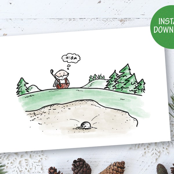 Golfing Pro Santa Christmas Card - Digital Download