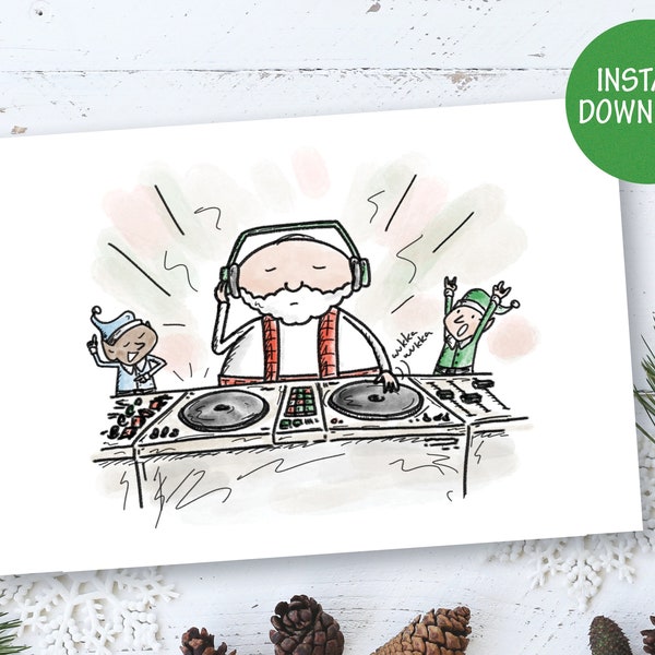 Funky DJ Santa Christmas Card - Digital Download