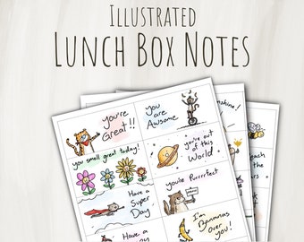 Printable Illustrated School Lunch Box Notes for Children
