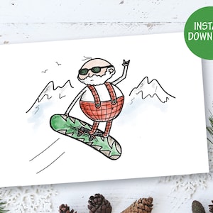 Coole Snowboarder Weihnachtskarte - digitaler Download