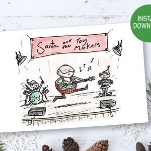 Rock Band Santa Kerstkaart - Digitale Download