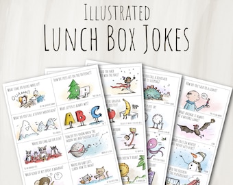 Printable Illustrated Lunch Box Jokes Notes for Kids
