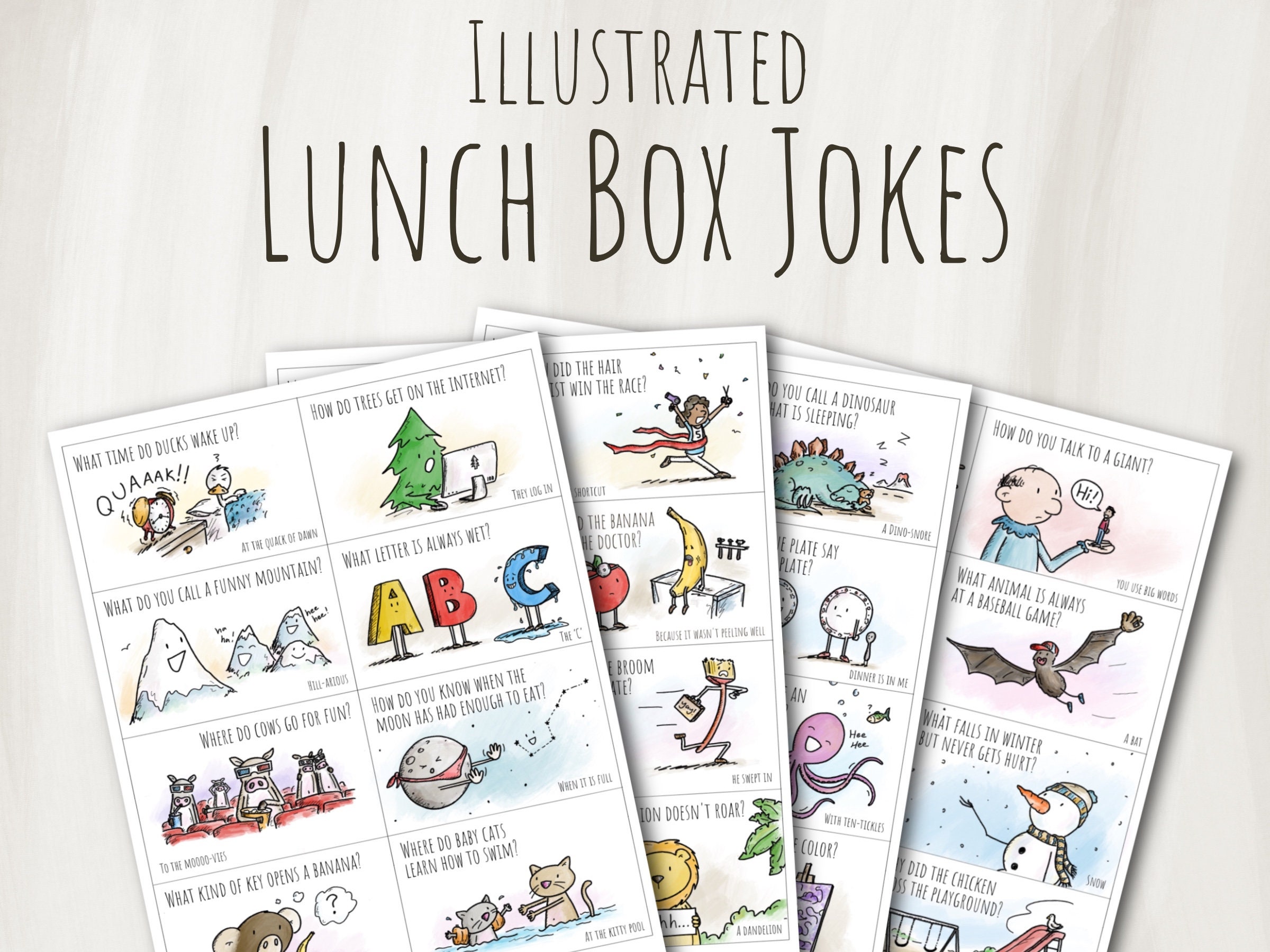 Printable Illustrated Lunch Box Jokes Notes for Kids Etsy Australia