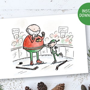 Hockey Fight Santa Kerstkaart - Digitale Download
