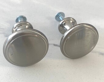 Set of Two Reclaimed Silver Round Cabinet Knobs (1.2" Diameter)