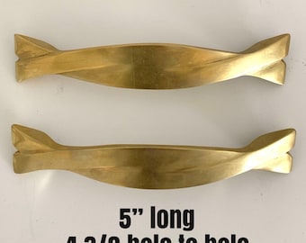 Set of 4 Vintage MCM Solid Brass Handles, 5" Long, Dresser Drawer Pulls
