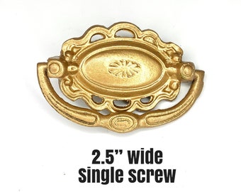 Set of Four Vintage Gold Drawer Pulls, Refurbished Shabby Chic Handles (2.5" Wide)