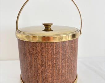 Mid Century ICE BUCKET Kunstholz Seiten messingfarben Metall Akzente MCM Bar Ware