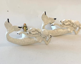 Mermaid Drawer Pulls, Set of 2, Coastal Cabinet Knobs (2.75")