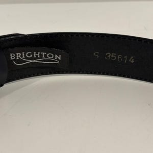 Brighton navy blue leather belt silver-tone buckle decorative braided metal size small image 5