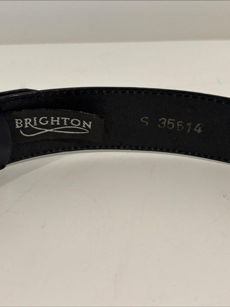 Brighton navy blue leather belt silver-tone buckle decorative braided metal size small image 5