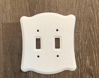 Vintage White Wood Switch Plate Cover - Shabby Chic Cottage Decor