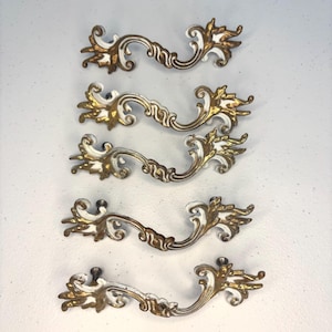 Vintage franska provinsiella lådhandtag, Shabby Chic guld & vit (8,5 cm hålavstånd)