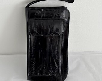 Vintage eel skin Black Wristlet wallet Organizer full zipper pockets & slots