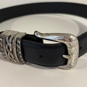 Brighton navy blue leather belt silver-tone buckle decorative braided metal size small image 3