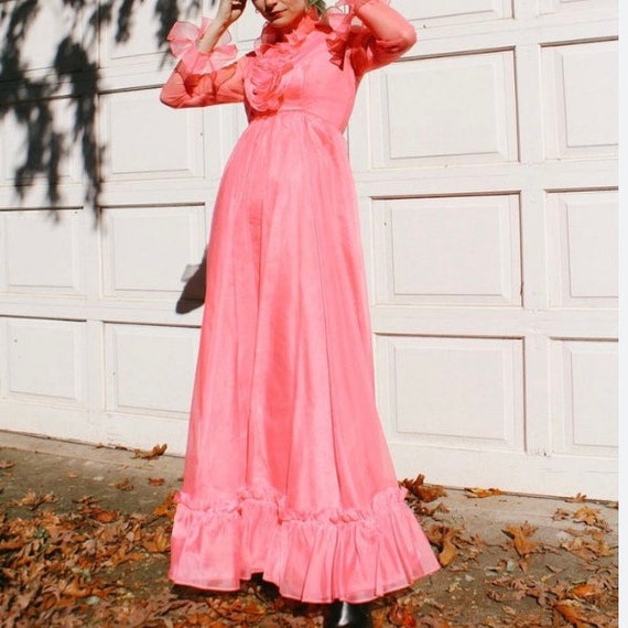 Vintage Emma Domb Ruffle Maxi Dress, Pink Formal Gown, Size Small - Etsy
