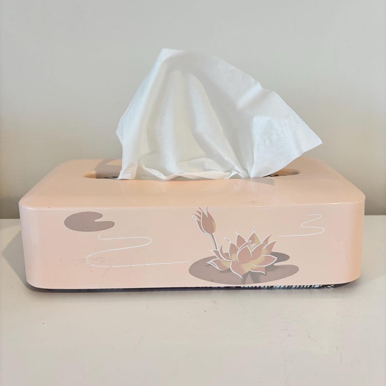 Vintage McGregor 1960's Lotus flower pastel pink tissue box cover made in Japan image 1