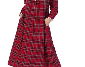 LANZ OF SALZBURG Red Plaid Nightgown with Peter Pan Collar full length size large