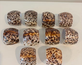 Vintage napkin rings tiger cowrie shell napkin holders SETS OF brown white different patterns & sizes