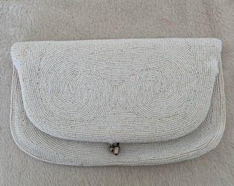 Vintage White Beaded Clutch