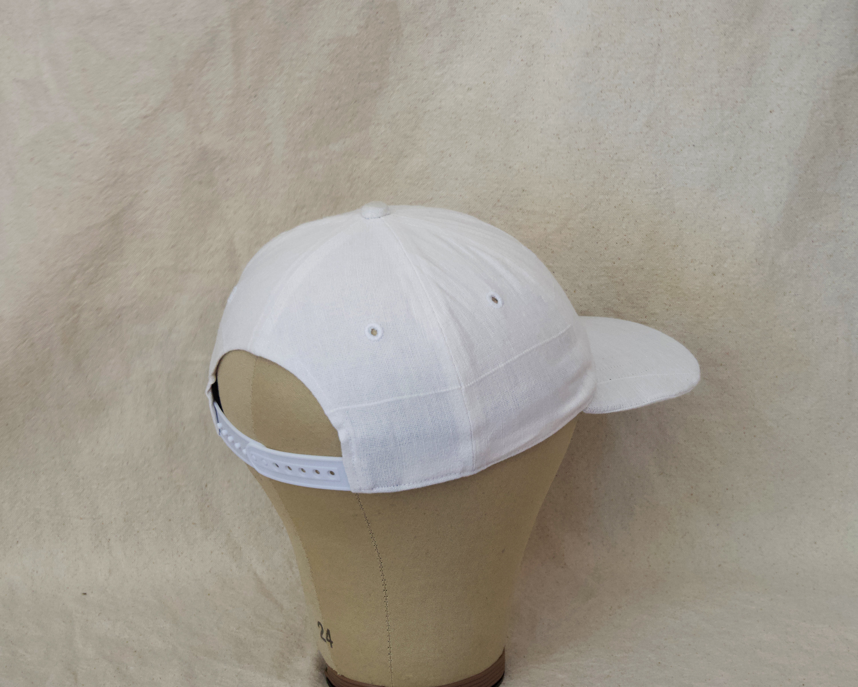 White Canvas Hat, 6panel, Upcycled Fabric, Cap, Adjustable Plastic