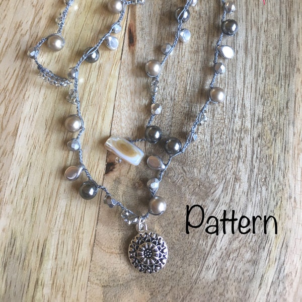 Crochet Jewelry Pattern; Fiber Bead Crocheted Necklace with Pendant Pattern; Bead Pattern: Make it Yourself Necklace; Necklace Pattern