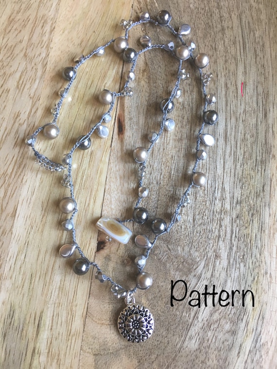 Crochet Jewelry Pattern; Fiber Bead Crocheted Necklace With - Main Image