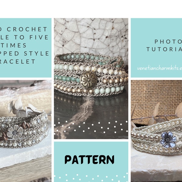 DIY Crochet Wrap Bracelet Pattern; Photo Tutorial; Single to Fives Times Wrap Styles; Original and THIN; Bead Crochet Pattern