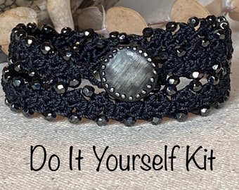 DIY Bracelet Making Kit; Double Wrap Black Boho Lace Crochet Bracelet; Wrap Bracelet Kit; Crochet Kit; Bracelet Making Kit; Crochet Gifts