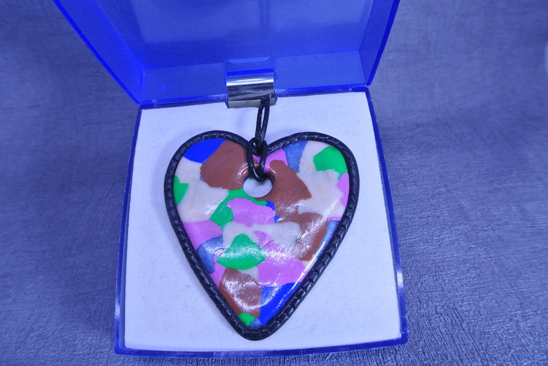 Heart multi colour polymer clay pendant Christmas gift Fashion statement Chunky pendant Teens Birthday gift Bohemian pendant