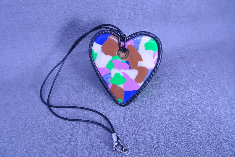 Heart multi colour polymer clay pendant Christmas gift Fashion statement Chunky pendant Teens Birthday gift Bohemian pendant