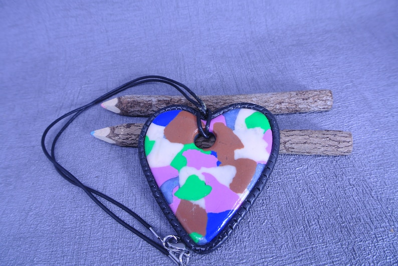 Heart multi colour polymer clay pendant Christmas gift Fashion statement Chunky pendant Teens Birthday gift Bohemian pendant