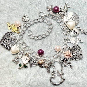 Valentine charm bracelet, Love bracelet, Romantic bracelet, heart bracelet,  girlfriend bracelet