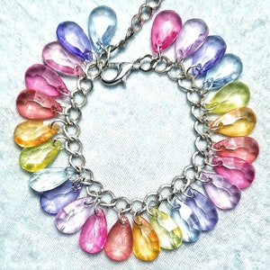 Rainbow Charm Bracelet, Jewel charm bracelet, Bead Cluster Bracelet