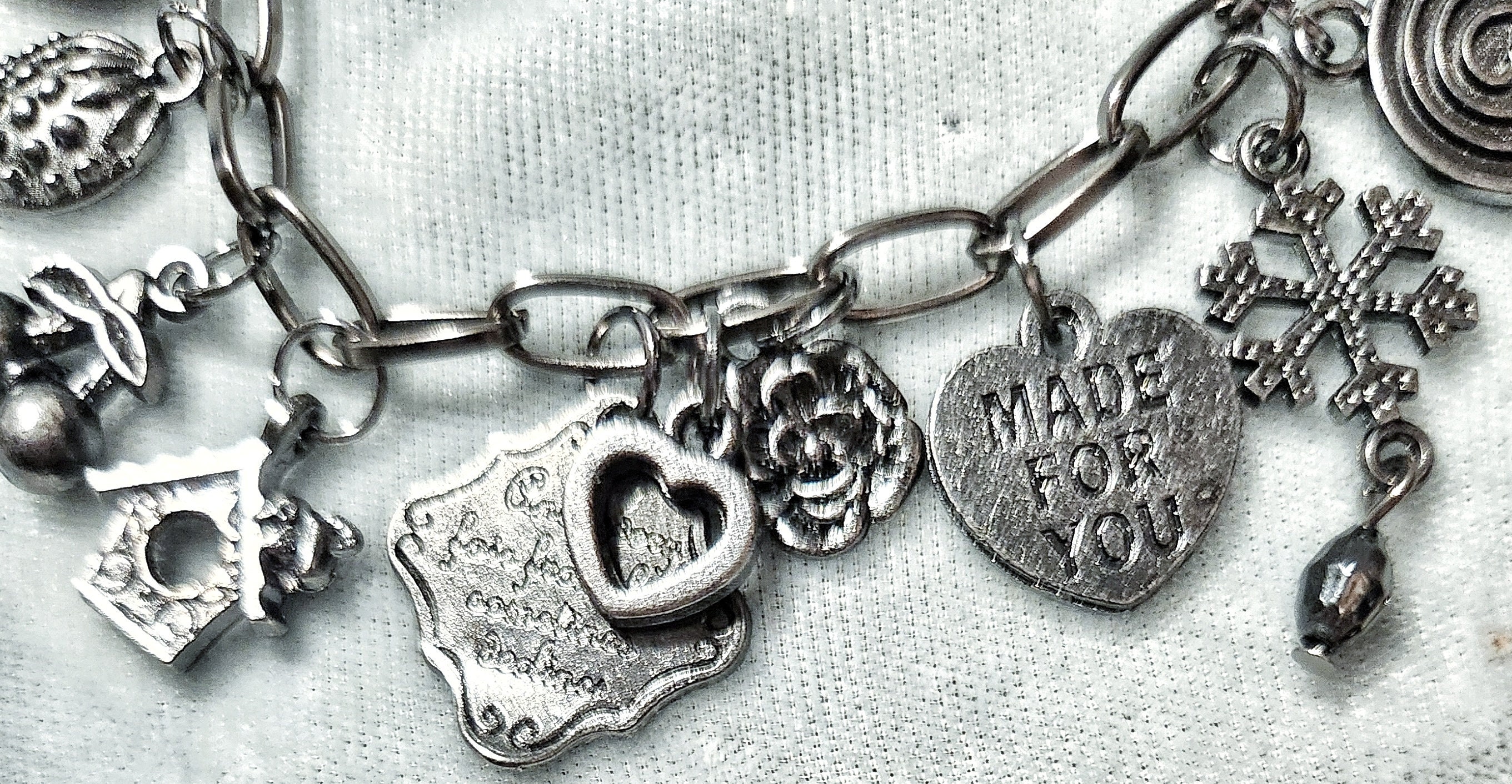 Black Charm Bracelet, Gunmetal Charm Bracelet, Dark Jewelry
