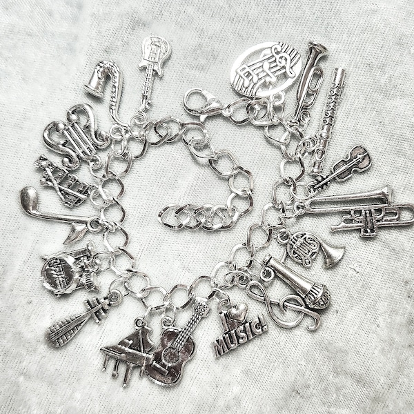 Music Charm Bracelet, Band Bracelet, Musician Jewelry