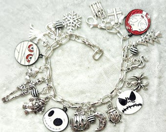 Nightmare Christmas bracelet, nightmare charm bracelet, Halloween charm bracelet