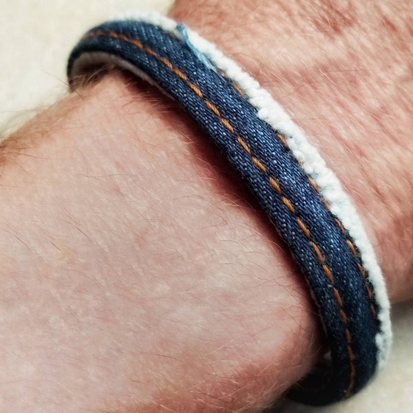 Blue jeans bangle, denim bracelet, bangle bracelet, blue jean bracelet, upcycled jeans, recycled jewelry, blue bracelet