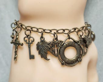 Bronze Charm Bracelet: Adjustable Infinity Chain, brown