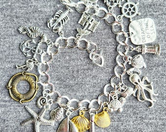 Salt Life Charm Bracelet: Nautical Beach Life Theme ocean seashells