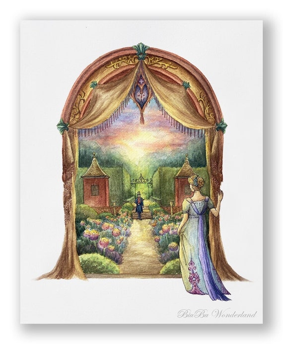 Emma Art Print: Jane Austen, Mr. Knightley, Regency Garden Watercolor Giclée