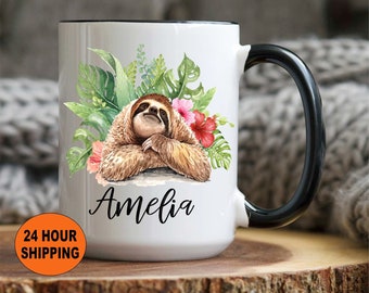Custom Sloth Coffee Mug, Sloth Mug, Cute Sloth Mug, Sloth Gift, Sloth Gift for Her,Sloth Lover, Girls Sloth Cup, Sloth, Girls Sloth Mug