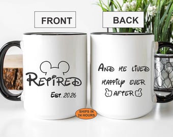 Personalized Mickey Retirement Mug - And He Lived Happily Ever After - Disney Coffee Cup - Retirement Gift for Him - Coworker Farewell Gift