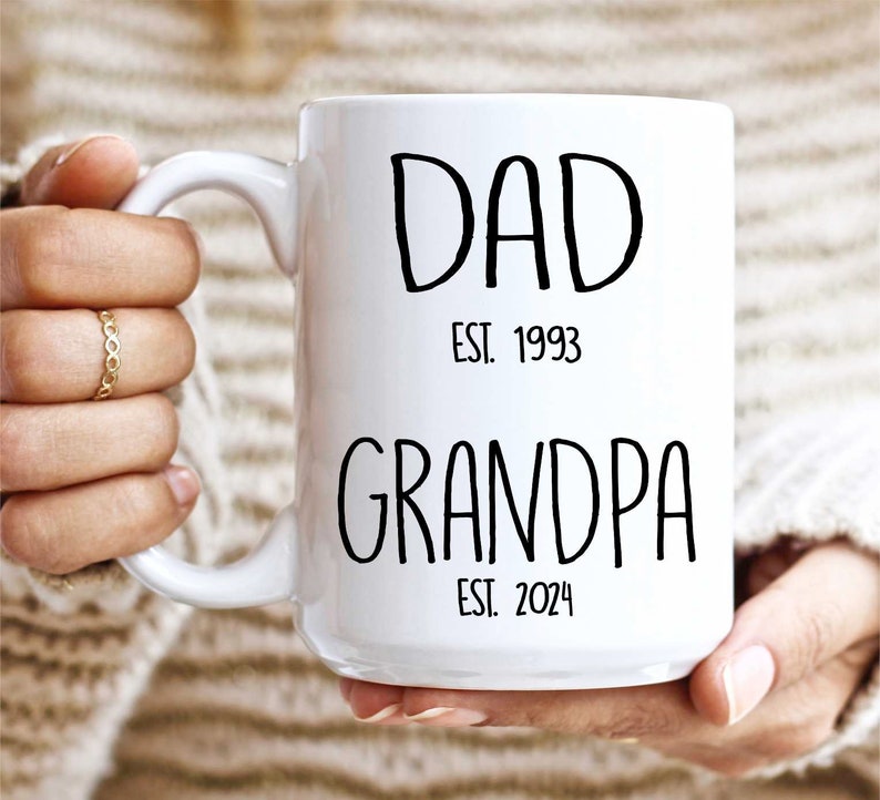 Personalize Promoted Dad to Grandpa Mug, New Grandpa, Grandparents Pregnancy Announcement, Gift Father, Grandpa, Baby Reveal, Coffee Cup 15oz White Mug