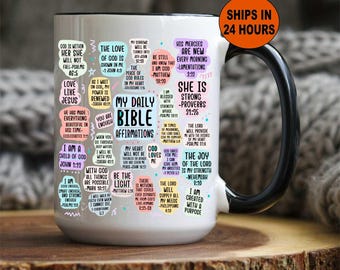 Daily Bible Affirmation Mug | Christian Coffee Cup | Inspirational Scripture Gift | Faith-Based Morning Motivation | Personalized Faith Gift