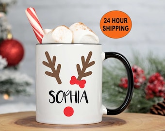 Personalized Hot Cocoa Mug, Personalized Christmas Coffee Mug, Custom Christmas Mug, Holiday Coffee Mug, Hot Chocolate Mug, Reindeer Mug