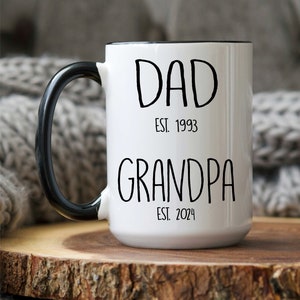 Personalize Promoted Dad to Grandpa Mug, New Grandpa, Grandparents Pregnancy Announcement, Gift Father, Grandpa, Baby Reveal, Coffee Cup 15oz Black Handle