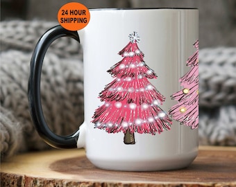 Pink Christmas Mug, Pink Christmas Tree Wrap Mug, Christmas Mug, Mug for Christmas, Hot Chocolate Mug, Pink Christmas, Christmas Gift, Pink